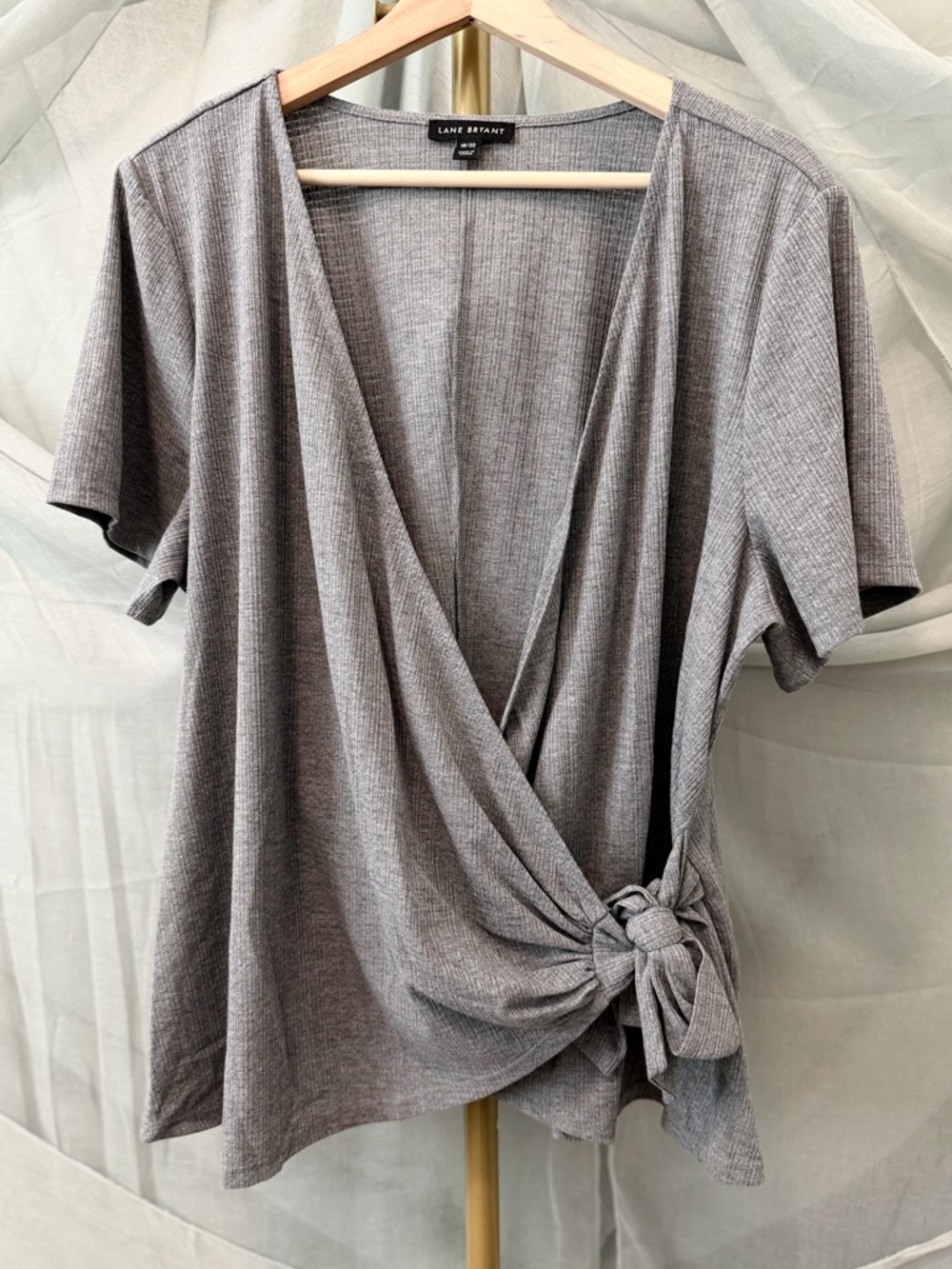 Lane Bryant Gray Short Sleeve Wrap Top